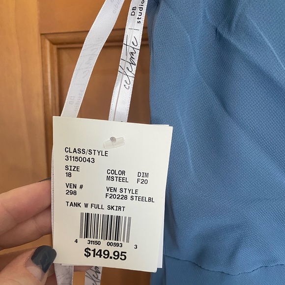 V-Neck Tank Full Skirt Bridesmaid Dress in color Steel - Picture 5 of 6